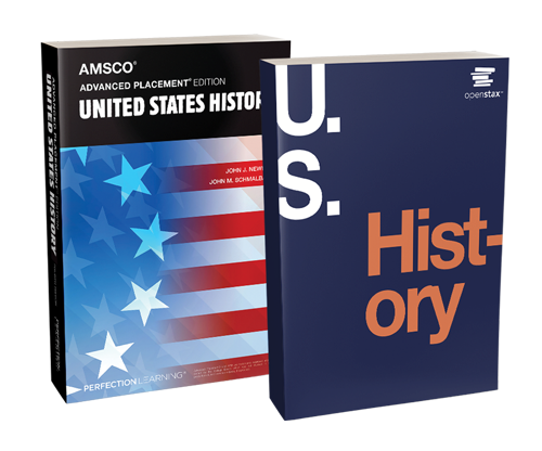 Image of AMSCO U.S. History book and Openstax U.S. History Book