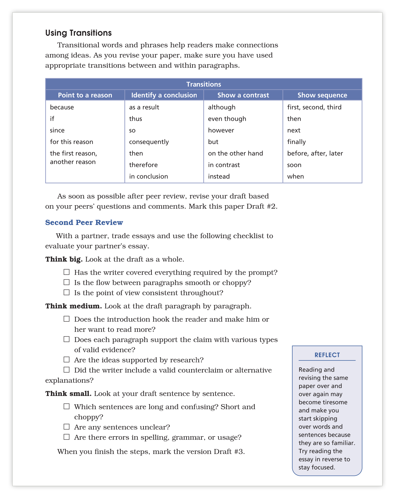 writing process language skills and second peer review