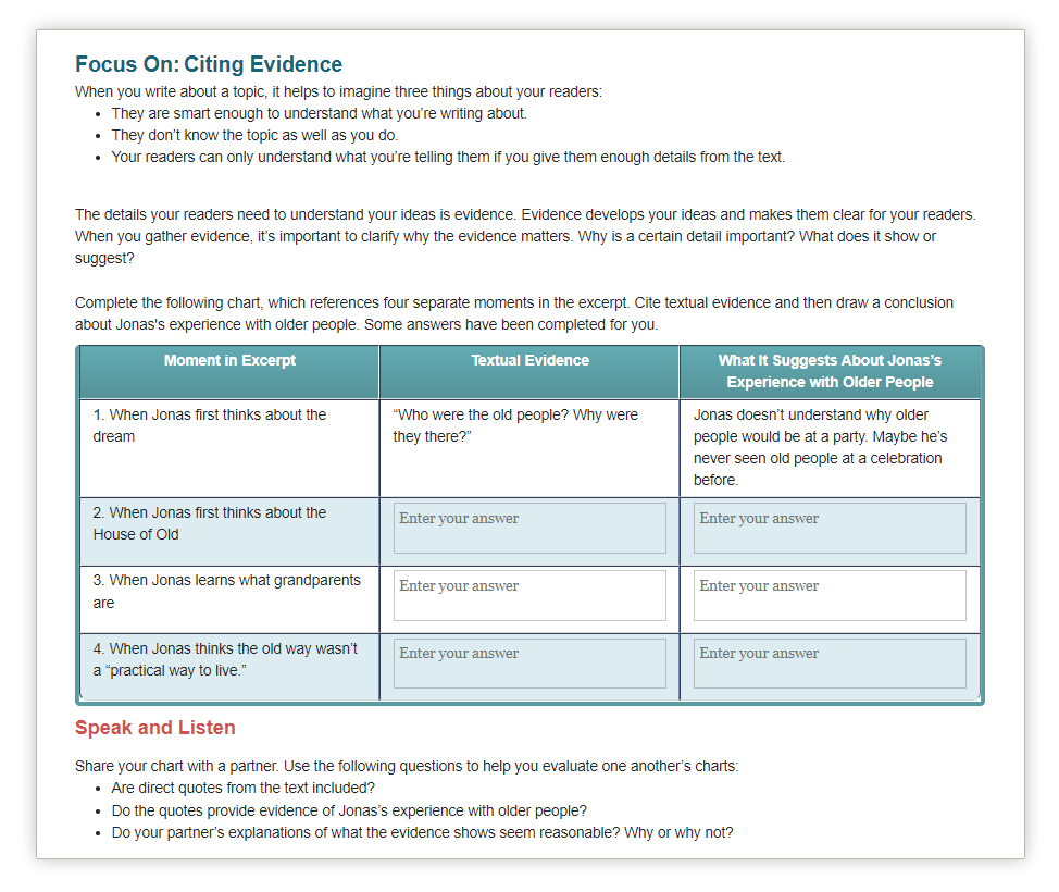 practice activity to cite textual evidence