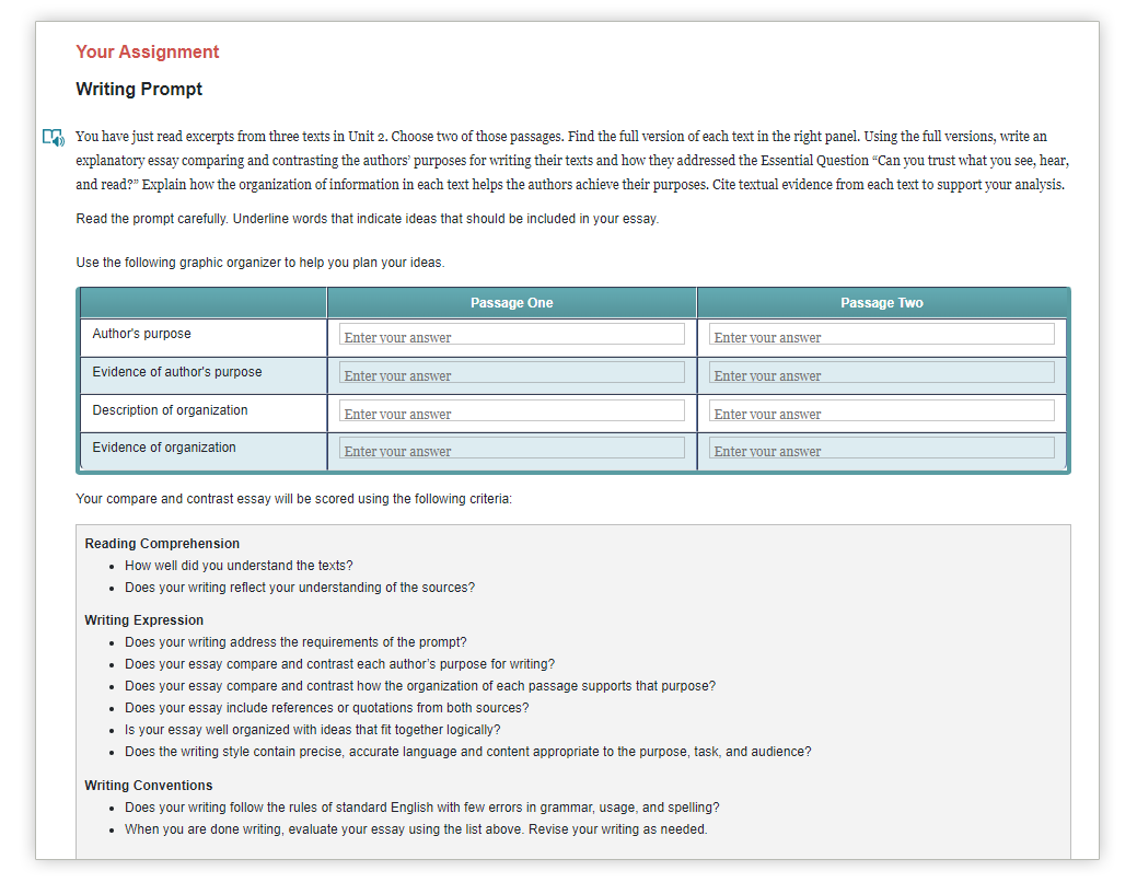 graphic organizer for planning the writing activity