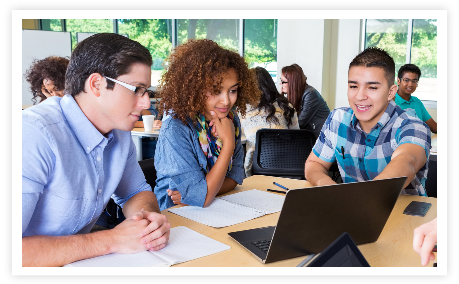 stock image of students working