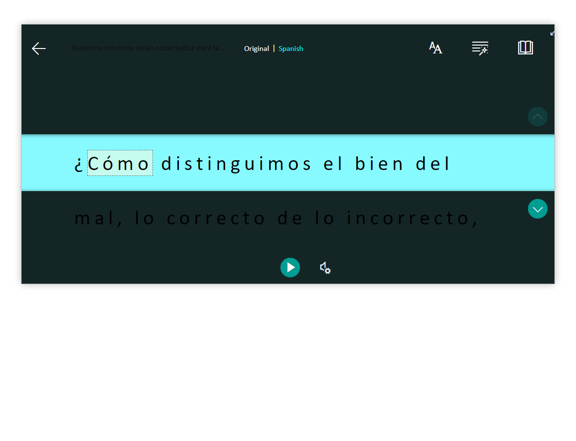 immersive reader showing translation