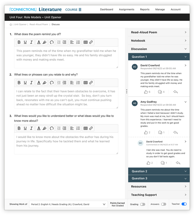 Teacher Wraparound Edition planner pages for unit 4