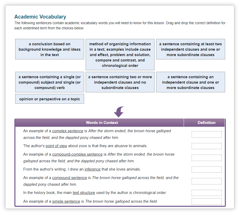 academic vocabulary exercise