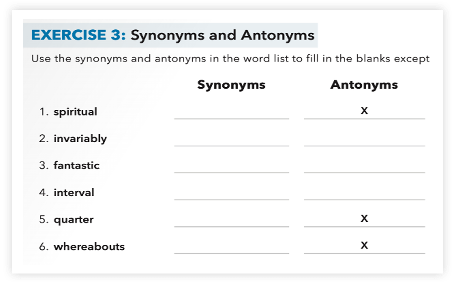 Sample pages of word study exercises